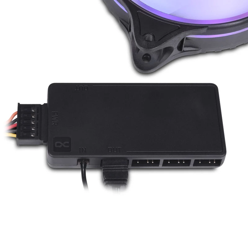 Alphacool Core 25669 11x 3-pins DRGB-splitter met SATA-voedingsconnector, zwart