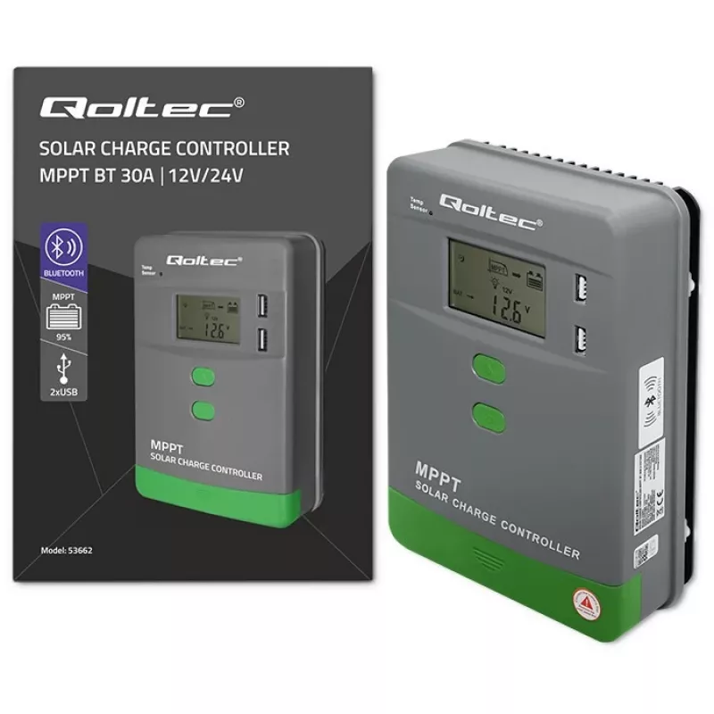 MPPT solar-laadregelaar QOLTEC 53662 met temperatuursensor