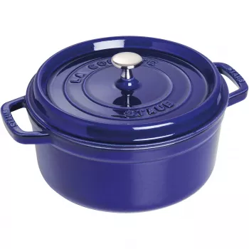 Gietijzeren cocotte Staub 26 cm rond, donkerblauw