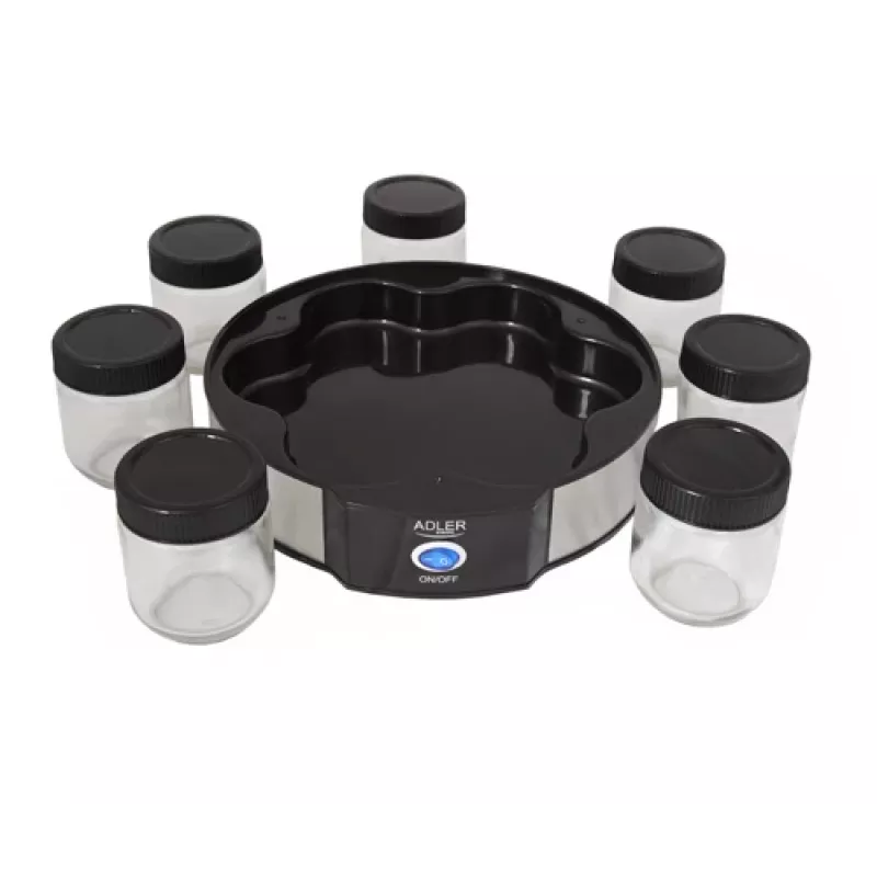 Yoghurtmaker Adler AD 4476 — 7 glazen, 42 °C, 20 W, grijs/zwart/transparant