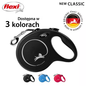 Rollijn Flexi New Classic L 5 m zwart – lijn, voor grote hondenrassen (25–45 kg), max. belasting 50 kg
