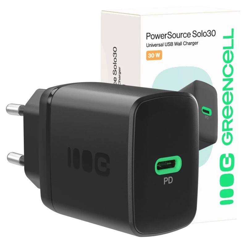 Voeding Green Cell PowerSource Solo30 30W zwart — USB-C enkelpoort-oplader