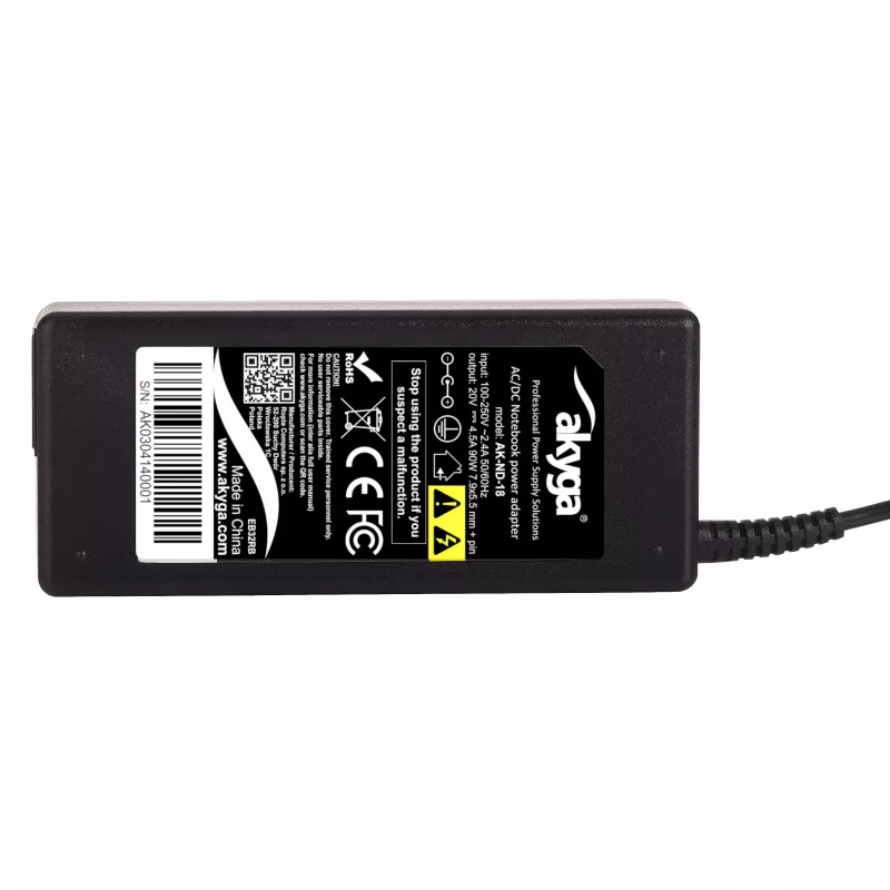 Akyga AK-ND-18 notebookvoeding voor Lenovo, 90 W, 20 V / 4,5 A, 7,9 x 5,5 mm met pin