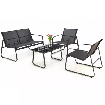 Extralink BLACK FOREST TUINMEUBELSET TEXTILEEN TWEE STOELEN + LIGBED + KLAPTAFEL ZWART L-0358 outdoor-meubelset