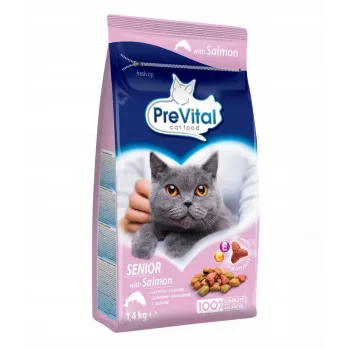 Droogvoer voor katten PREVITAL Senior Salmon 1,4 kg — seniorformule, 31% eiwit, 9% vet