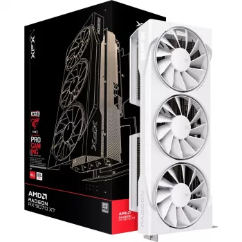 Grafische kaart XFX Radeon RX 9070 XT — 16 GB GDDR6, 256-bit, PCIe x16, 2400 MHz, 3 ventilatoren wit, 325×65 mm