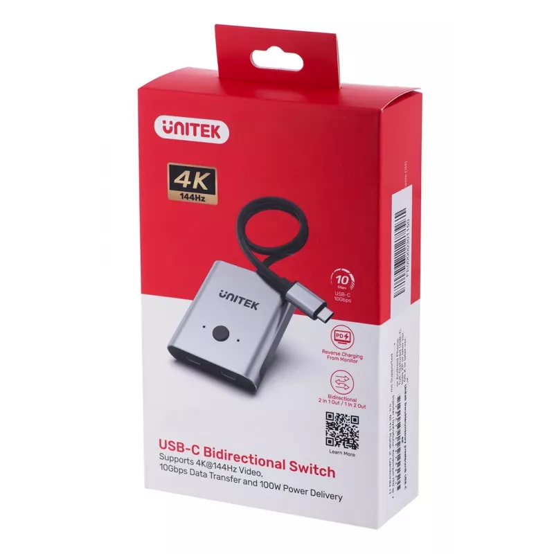 Unitek D1078A bidirectionele USB-C 4K-switch, 2 ingangen en 1 uitgang