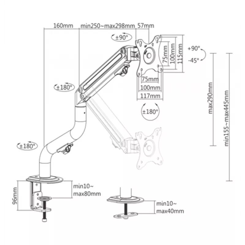 Gembird MA-DA1-02 Verstelbare tafelhouderarm voor beeldschermen (kantelbaar), 17”-32”, tot 8 kg