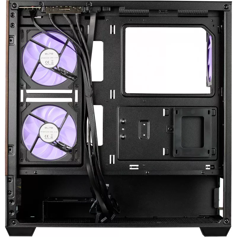 Cooler Master Elite 690 pc-behuizing, midi-tower, ATX, tempered glass - 4x ARGB-ventilator, hout, zwart