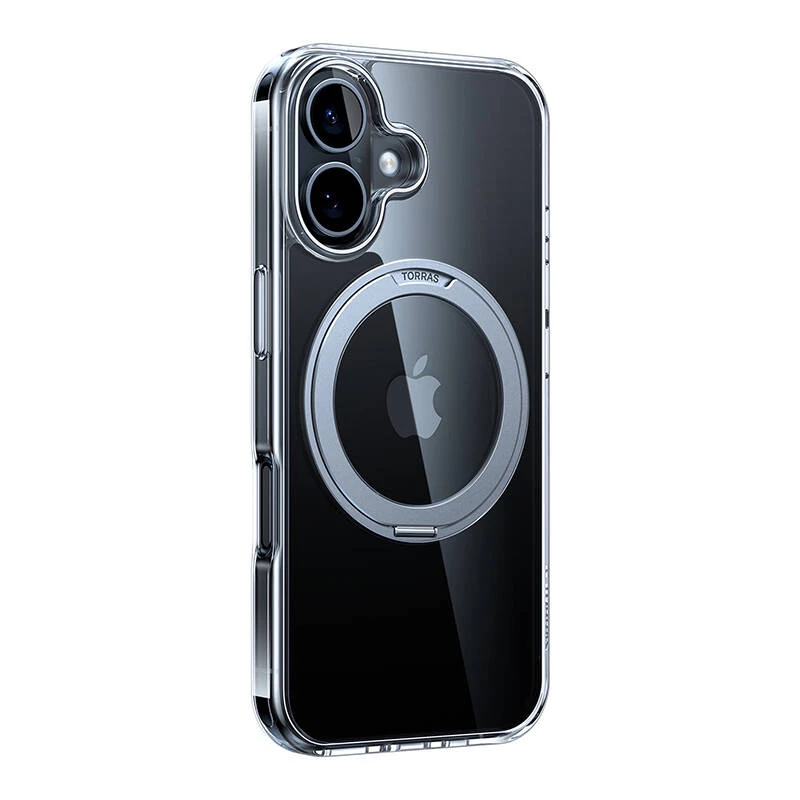 Beschermhoesje Torras Ostand Pro voor iPhone 16 Plus, transparant slank-fit, TPU/PC