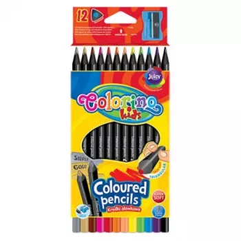 Colorino Kids driehoekige kleurpotloden 12 kleuren (met puntenslijper) zwart hout