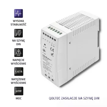 Qoltec DIN-rail voeding | 40W | 24V | 1.67A | wit | slank