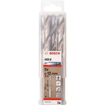Borenset Bosch HSS-G 12 mm, 5 stuks, werklengte 101 mm