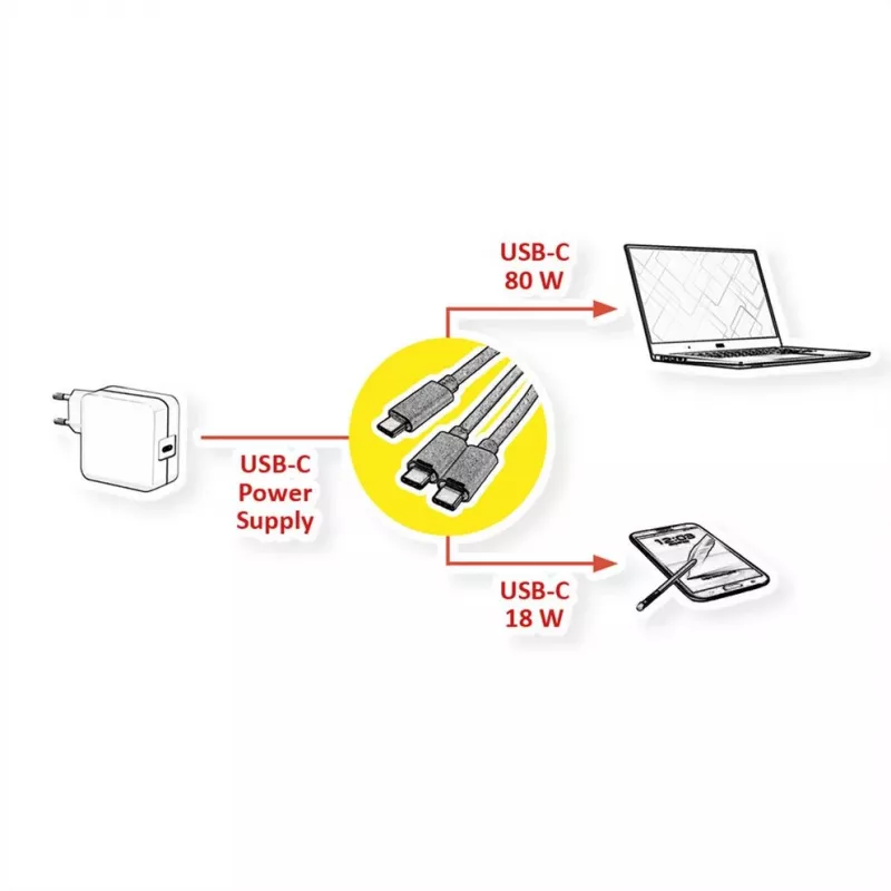 ROLINE - USB-kabel - 24-pins USB-C (M) naar 24-pins USB-C (M) - USB 2.0 - 1,85 m - USB-voeding (100 W) - zwart (11.02.8308)