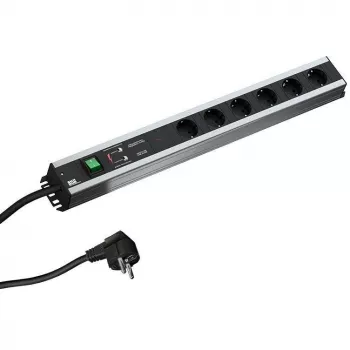 Stroomverdeleenheid Bachmann 300.012, PDU Basic, 6 AC-uitgangen, 2HE, 2 m kabel, zwart/grijs