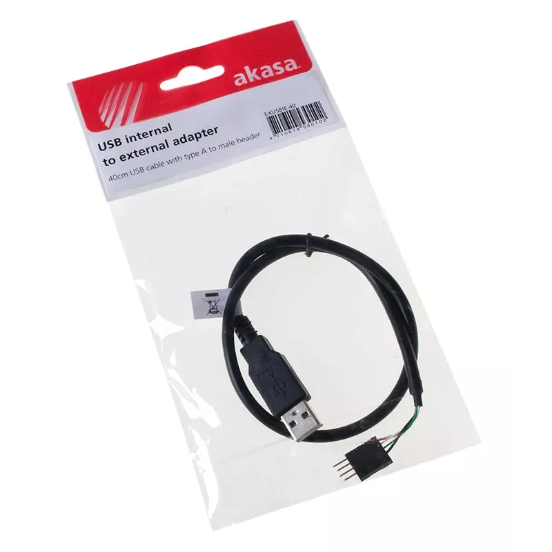USB-kabel Akasa 0,4 m USB A zwart