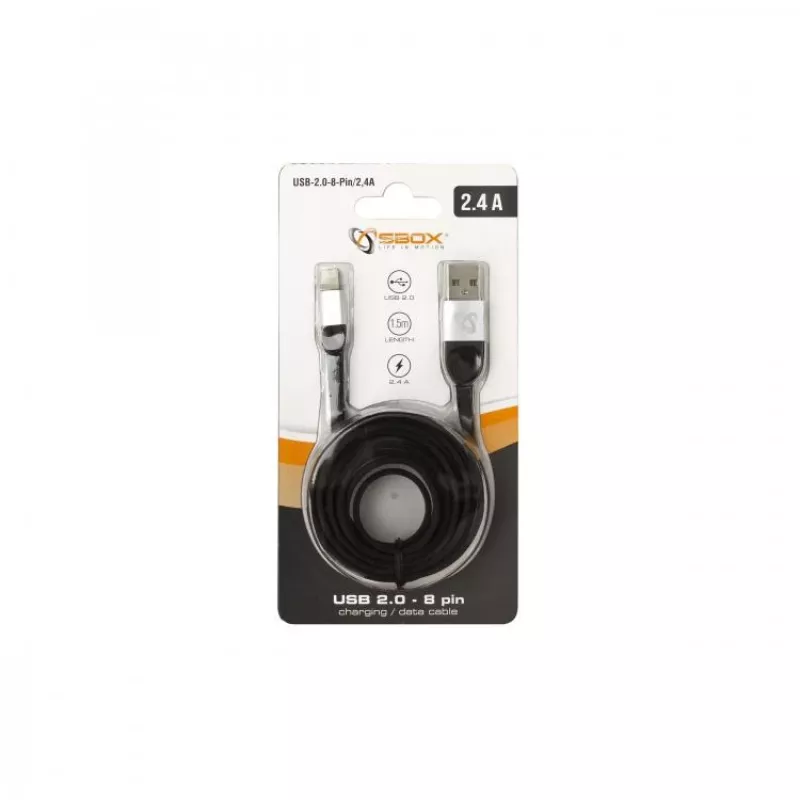 Sbox USB 2.0-8-Pin/2.4A zwart/zilver