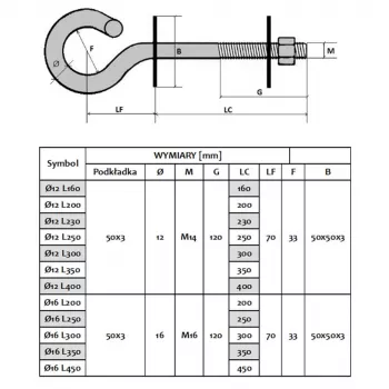 Extralink haakbout voor hangspanbeugels 12/400mm