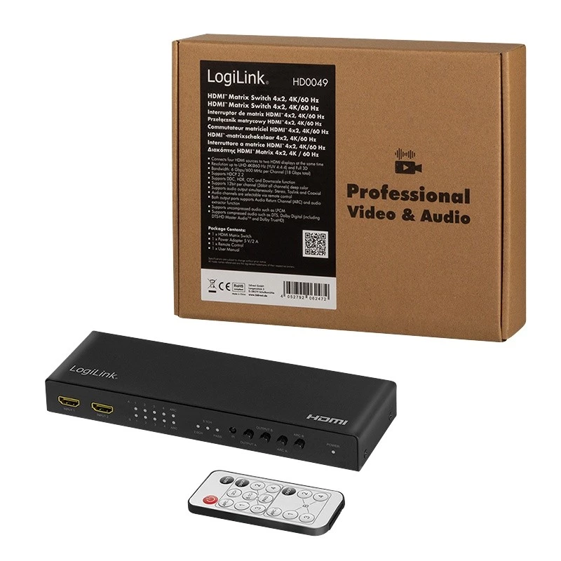 HDMI-switch 4x2-poorts 4K/60Hz