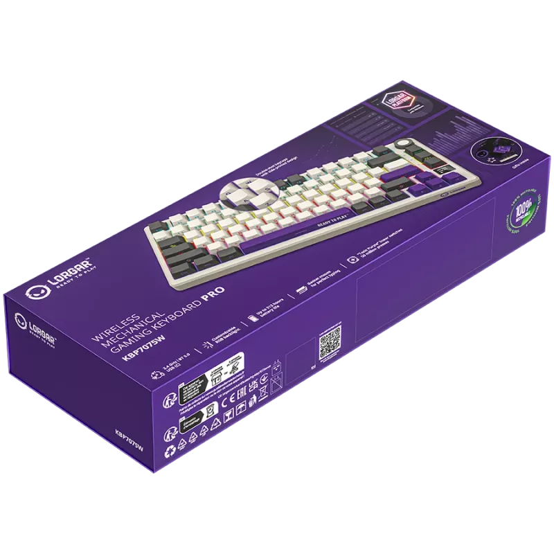 LORGAR KBP7075W, Draadloos 75% Mechanisch Gaming-toetsenbord Pro, Beige, EN-layout