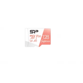 MicroSDXC-kaart Silicon Power Superior 128GB UHS‑I Class 10 U3 V30, 100/80 MB/s, wit/perzik