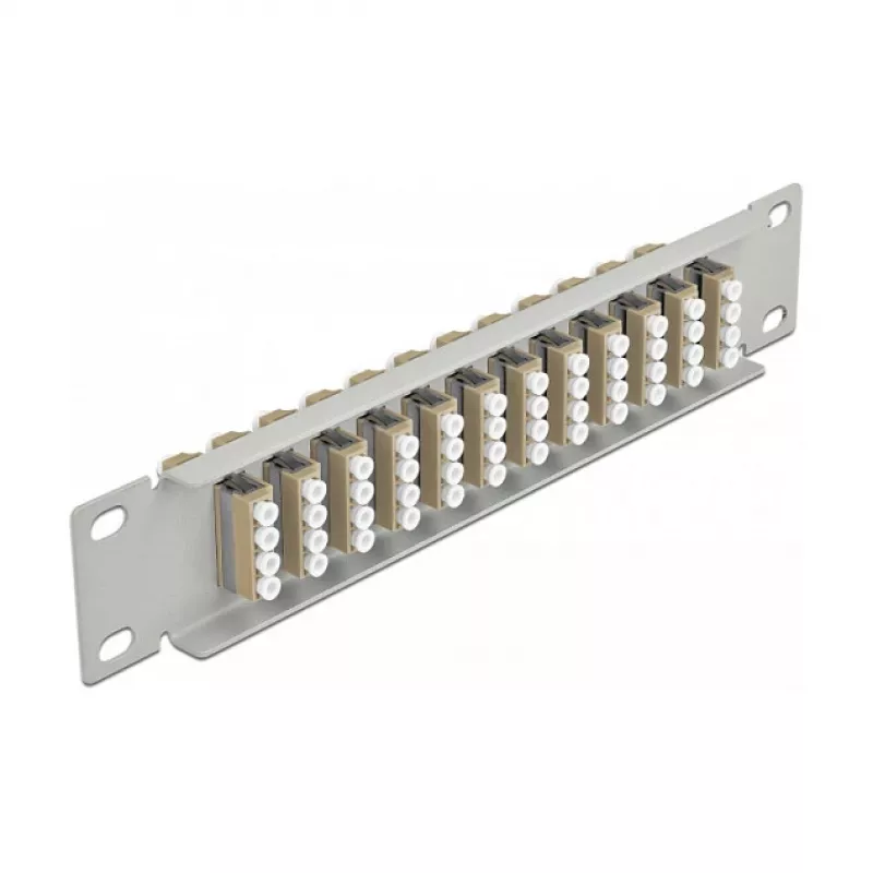 Glasvezel patchpaneel DeLOCK 10 inch 12 poorten LC quad beige 1U grijs
