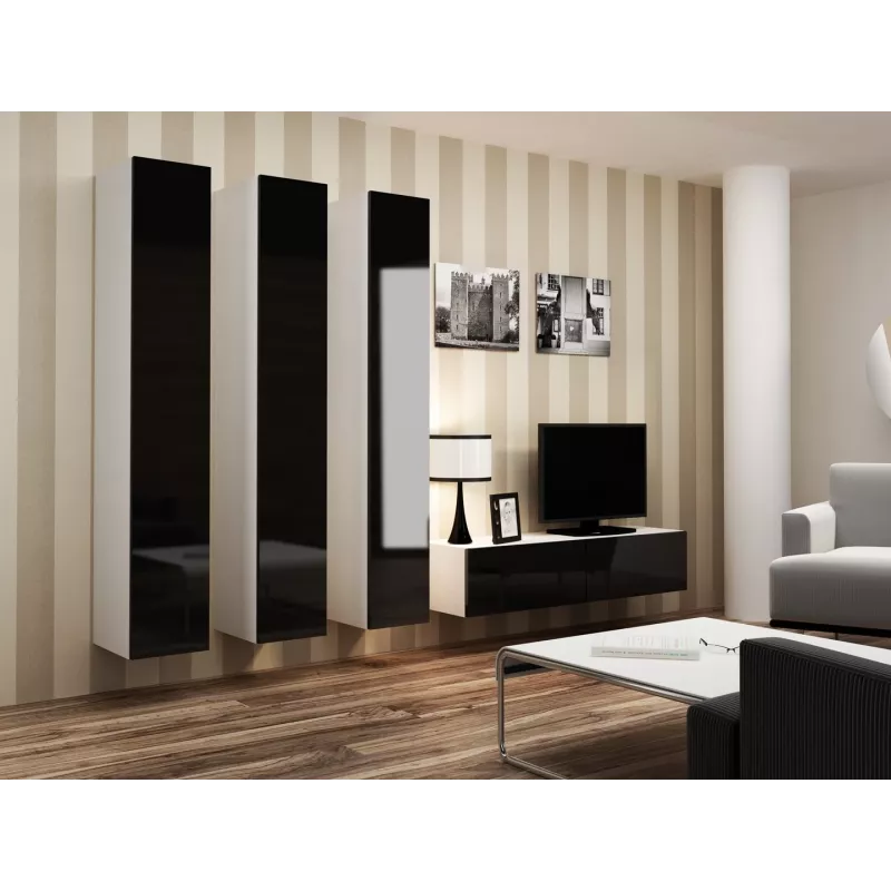 Cama woonkamerkastenset VIGO 14 wit/zwart hoogglans