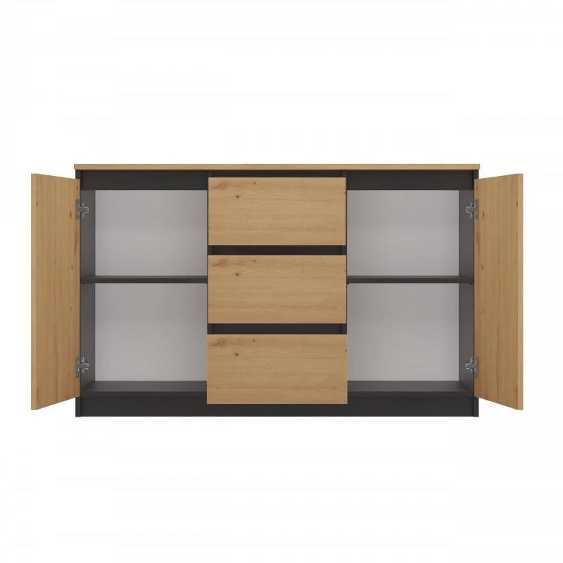 Ladekast Topeshop 2D3S ANT/ART BA KPL — antraciet en eiken, 3 lades, frame van spaanplaat