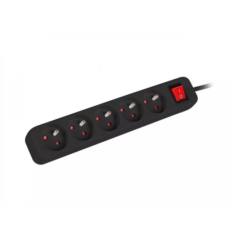 Lanberg PS1-05E-0300-BK stekkerdoos, 5 stopcontacten, 3 m, zwart, met schakelaar