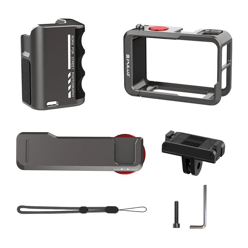 Metalen beschermhoes met Puluz-greep voor DJI Osmo Action 5 Pro / Action 4 / Action 3