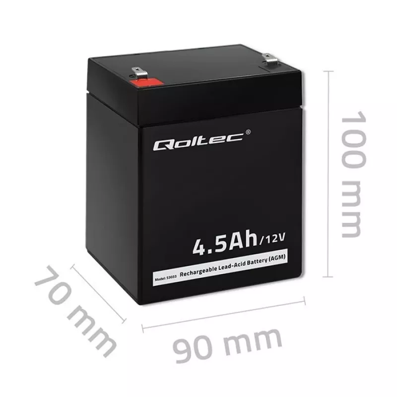 Qoltec 53033 AGM-accu 12 V 4,5 Ah, max. 1,35 A, onderhoudsvrij