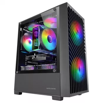 PC-behuizing TACENS Mars Gaming MC-VORTEX mini tower Mini-ITX/Micro-ATX tempered glass zwart, 3x120mm, 27,3 cm GPU, 162 mm CPU-koeler