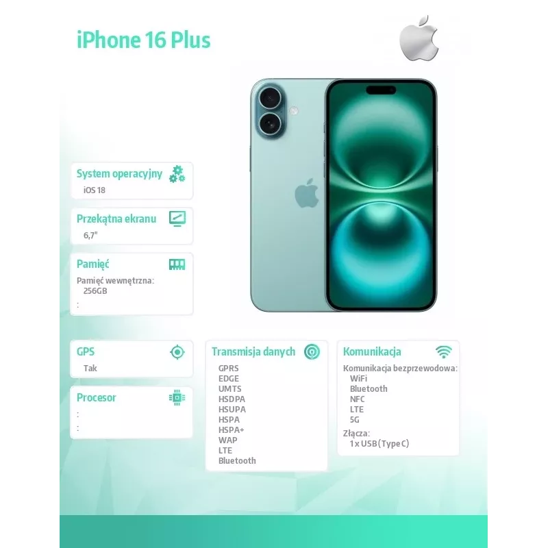 iPhone 16 Plus 256GB - Blauwgroen