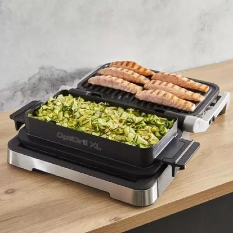 Elektrische contactgrill Tefal OptiGrill+ XL roestvrij staal — grote capaciteit, automatische bereidingsprogramma's