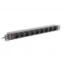 Power Distribution Unit LANBERG PDU-09E-0300-BK — 9x stopcontact type E, 16 A, 220–250 V, 3 m kabel, 1U-rack, 19 inch