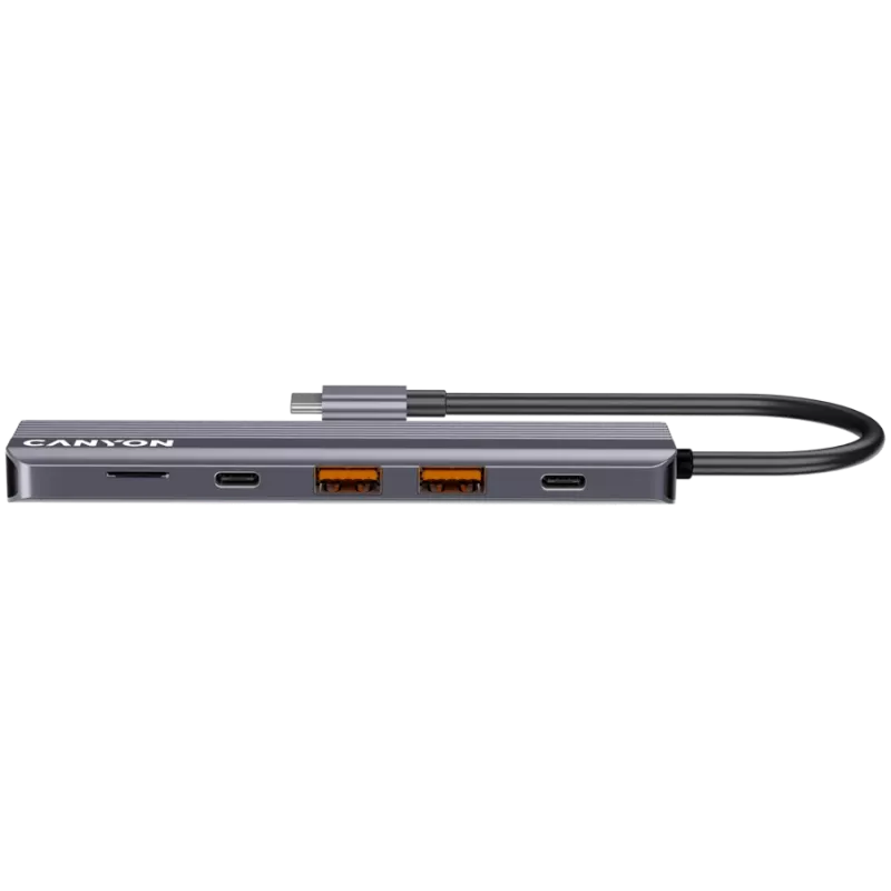 USB Type-C-hub CANYON DS-17 — HDMI, USB 3.2 Gen 1 A, USB-C, MicroSD, 10000 Mbit/s, grijs