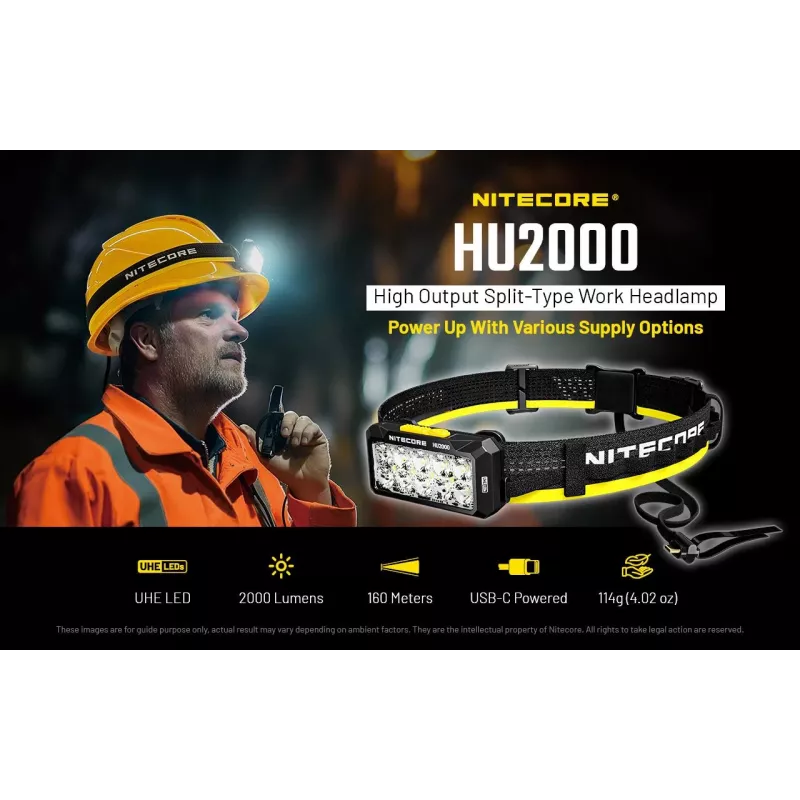 Hoofdlamp Nitecore HU2000, 10 LEDs, USB-oplaadbare lithium-ion-accu, aluminium+polycarbonaat, IP68 waterdicht