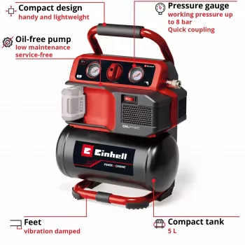 Power X-Change accu-compressor TE-AC 18/75 Li OF-Solo, 18 volt (zwart/rood, zonder accu en oplader)
