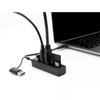 3-poorts USB 3.2 Gen 1-hub + SD- en microSD-kaartlezer met USB Type-C- of USB Type-A-aansluiting, USB-hub