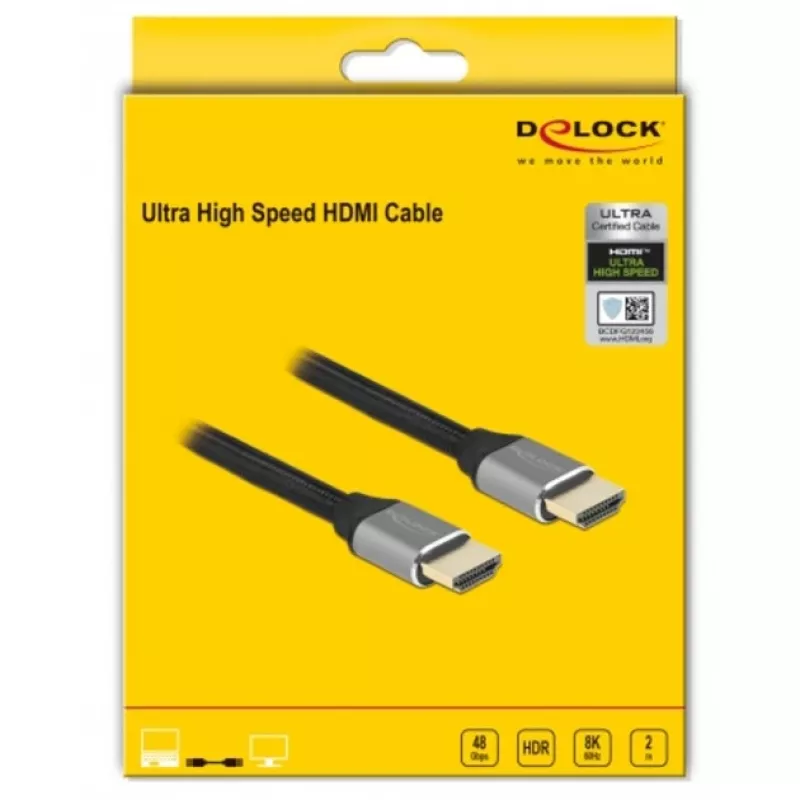 Delock Ultra High Speed HDMI-kabel 48 Gbps 8K 60 Hz grijs 2 m gecertificeerd
