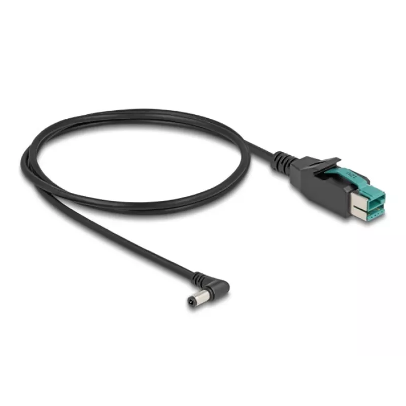 DeLOCK PoweredUSB-kabel stekker 12 V naar DC 5,5 x 2,5 mm stekker haaks 1 m
