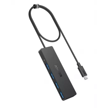 USB-hub Anker Ultra slank A8309G11 — USB Type-C-host, 3× USB 3.2 Gen 1 Type-A, compact 103×30×10 mm, zwart