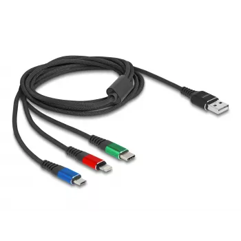 DeLOCK 90156 USB-oplaadkabel 3-in-1, Type-A naar Lightning / Micro USB / USB Type-C, 2 m, meerkleurig