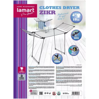 Wasrek LAMART LT8104 maat 15 M — roterend wasrek voor binnen en buiten, 15 m waslijnlengte