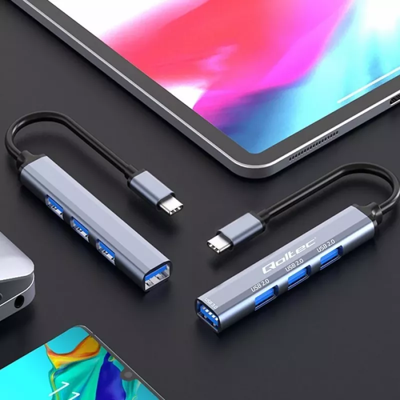 USB-hub QOLTEC 53792, USB-C 3.1 naar 4 poorten (USB 3.0 x1, USB 2.0 x3)