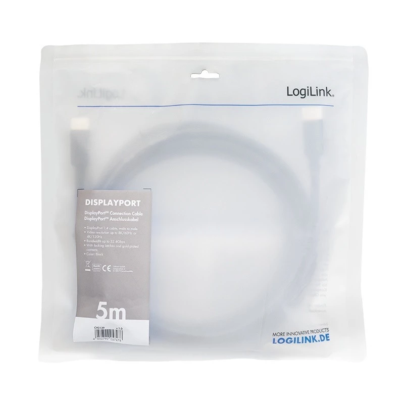 DisplayPort-kabel LogiLink CV0139 5 m zwart