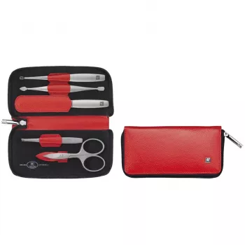 Manicureset ZWILLING Twinox reis 5-delig met rode leren tas