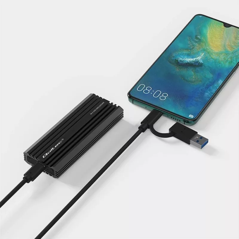 Externe SSD-behuizing QOLTEC NV2270 voor M.2 SATA/NVMe-schijven, USB-C, tot 2 TB