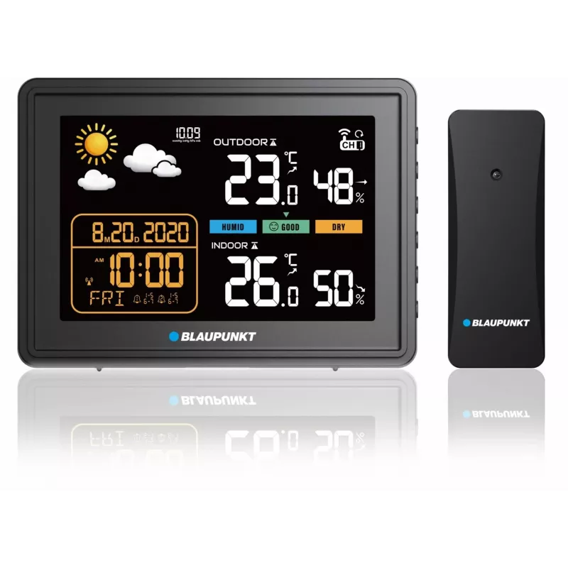 Weerstation BLAUPUNKT WS30BK met draadloze buitensensor, kleuren-LCD, klok, alarm, barometer, °C, 1 sensor