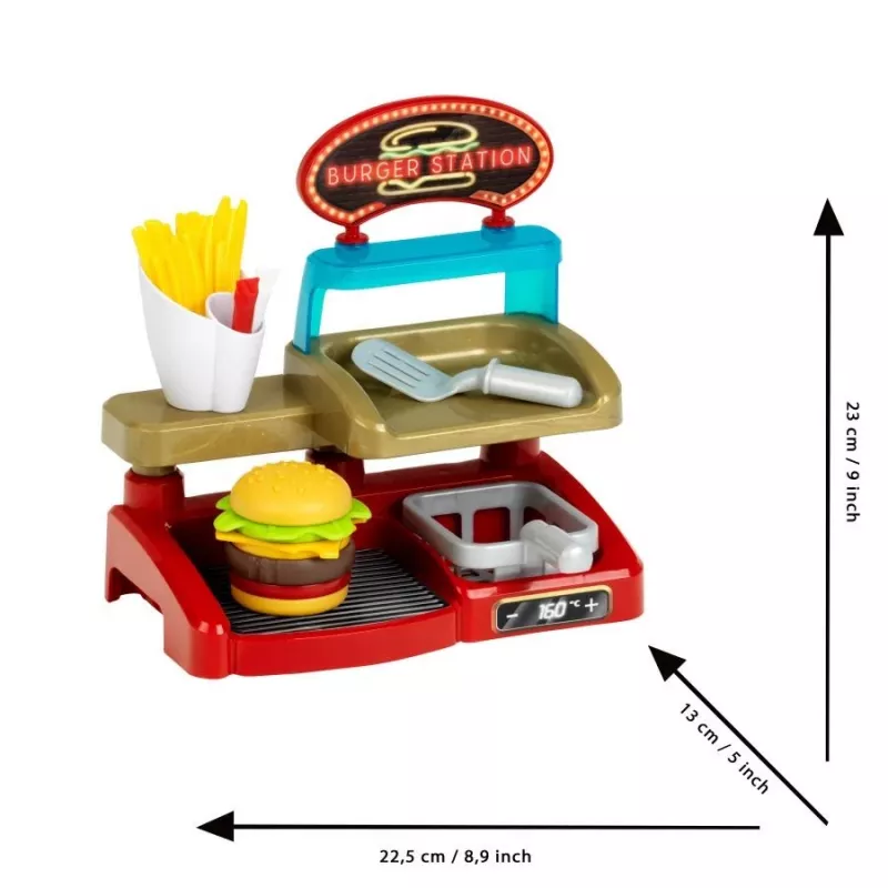 Play Burger Shop Set KLEIN 7336 — compact, gemakkelijk te reinigen rollenspel-speelgoed voor kinderen